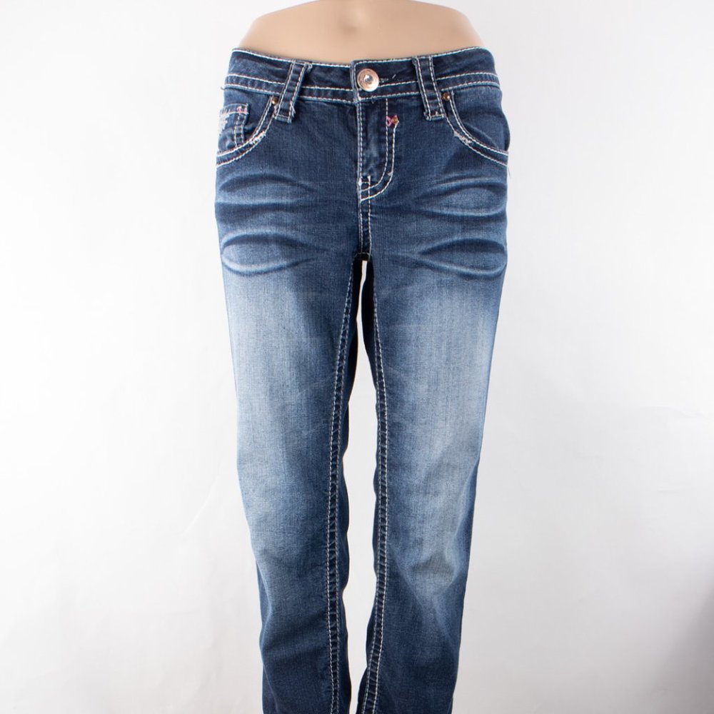 Hydraulic Bailey Crop 7 8 (30 X 25) Women's Denim Jeans Dark Wash Embellished